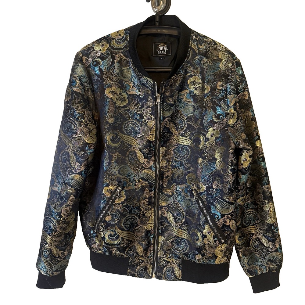 Jogal Style Mens Zip Jacket Small Satin Finish Pockets Party Shiny Layers Bomber